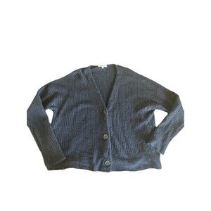 Madewell Blue Boxy Button Down Cardigan boyfriend Sweater wool /alpaca Blend Lrg